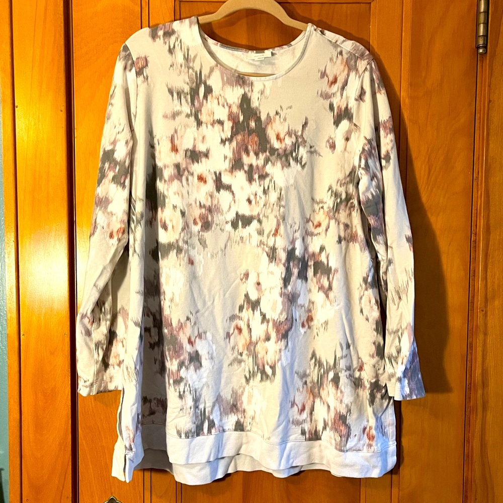 J. Jill Tie Dyed Cream, Lavender and Gray Long-sleeved T-Shirt SZ XL